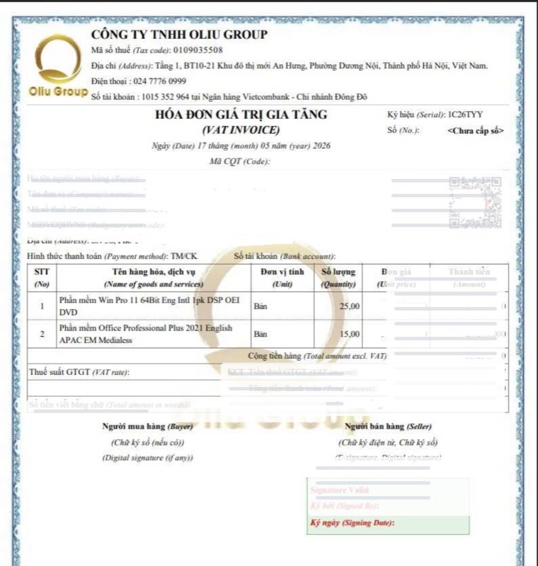 Hóa đơn VAT mẫu